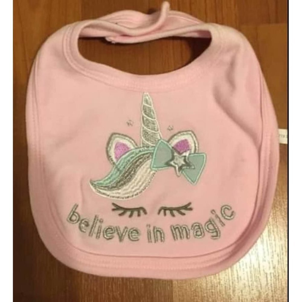 Swiggles Baby Girl Unicorn "Believe in Magic" Bib Pink